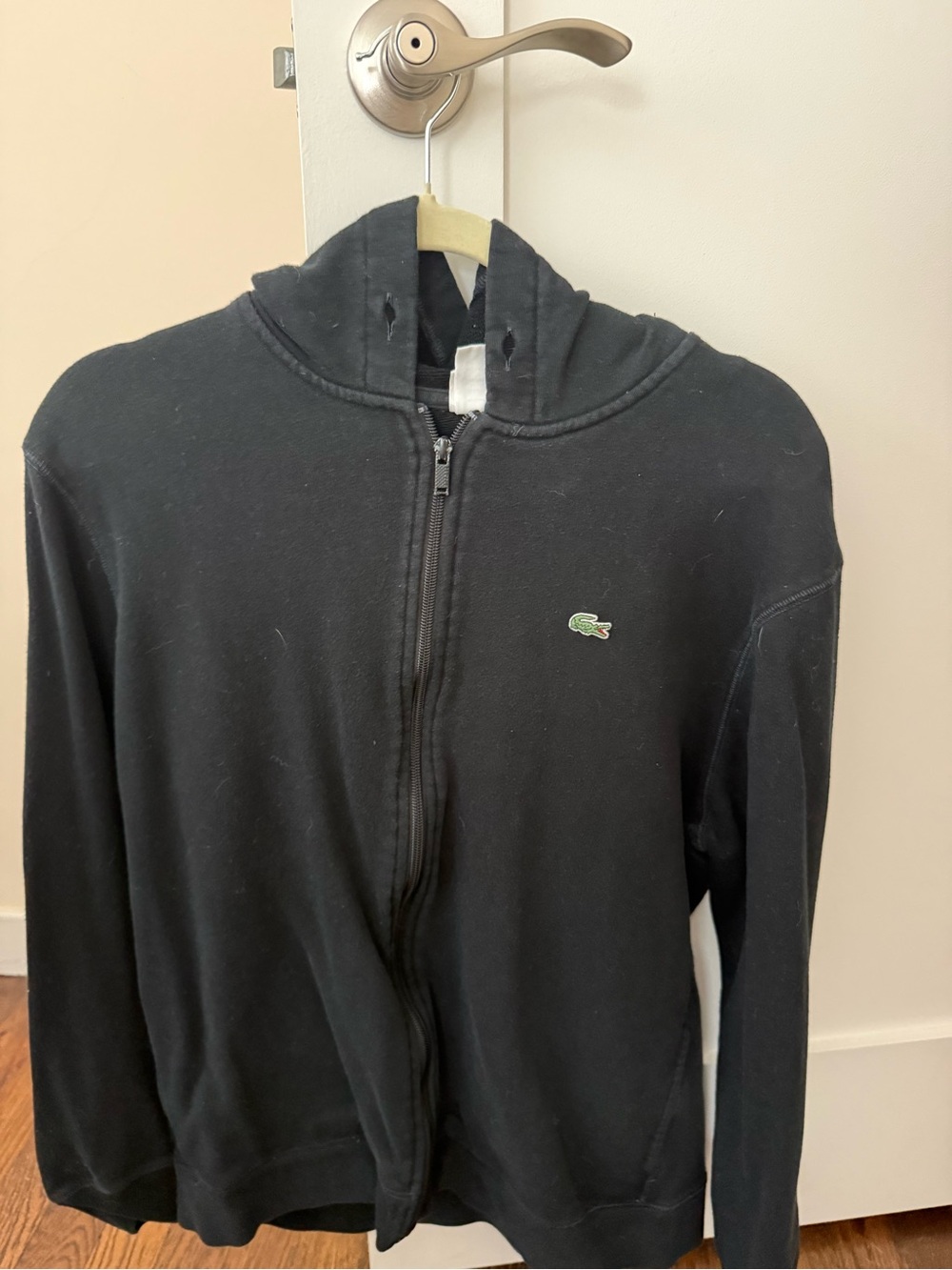 Lacoste Black Hoodie with Green Crocodile Patch